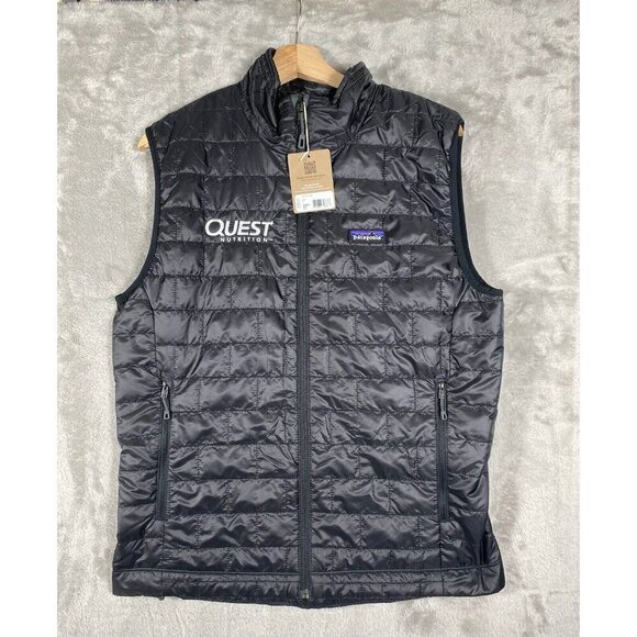 NWT Patagonia Men’s Nano Puff Vest Black Embroidered Quest Nutrition Logo Size M - Picture 1 of 16